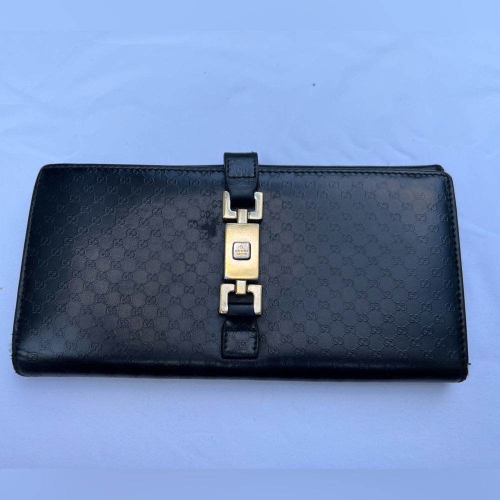 Gucci Leather Black Jackie Continental Long Wallet Vintage (authentic)